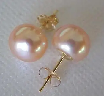 

Free shipping Genuine Beautiful 11-12mm AAA+ south sea pink pearl earring gold needle