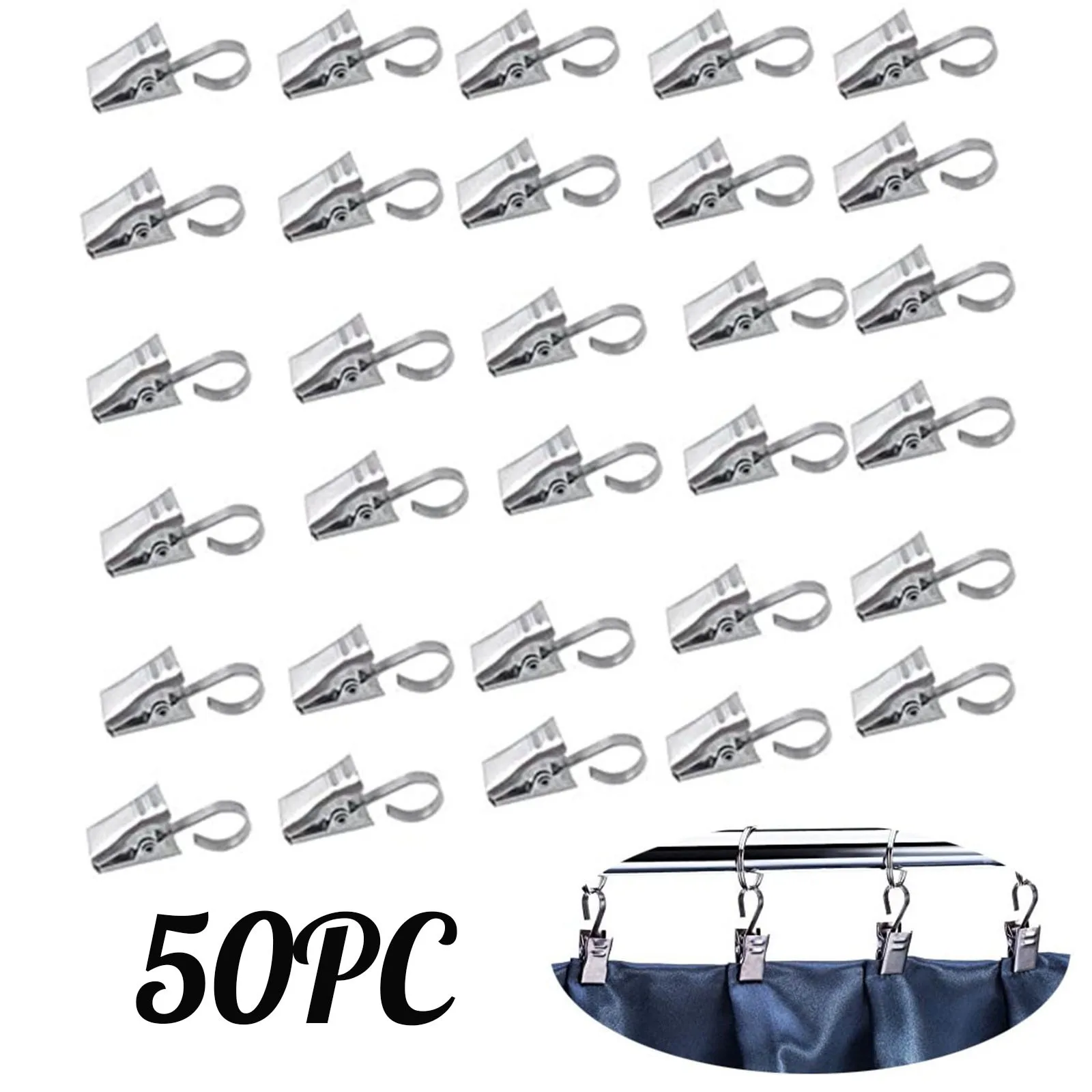 50PC Metal Clips Hooks For Curtains With Clip Shower Curtain Storage Drying Bed Home Multi-Purpose | Дом и сад