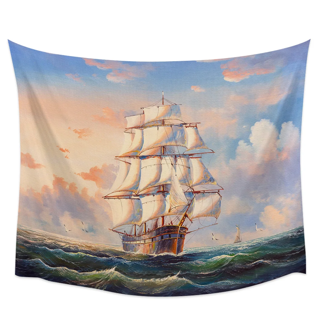 Sailboat Oil Painting Wall Tapestry Home Decor Cover Beach Towel Picnic Mat Yoga | Дом и сад