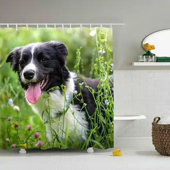 

Border Collie Dog in Flower Field Polyester Fabric Shower Curtain Modern Mildew Resistant Bath Curtain for Master Bathroom Kids