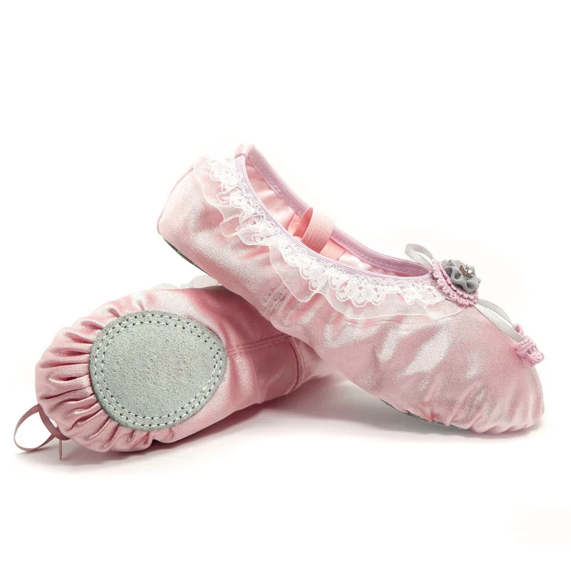

Professional Ballet Pointe Shoes Canvas Satin Pink Ballerina For Dancing Performance With Toe Pad Lace Rhinestone Flower