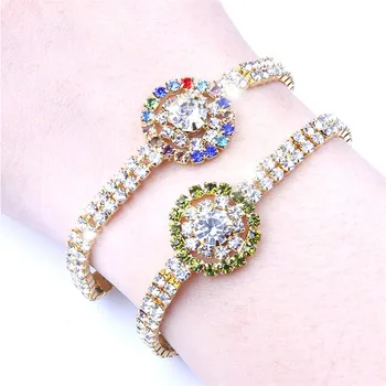 

10pcs Round Colourful Crystal Bracelets For Women Double Row Cubic Zirconia Tennis Bracelets Iced Out Chain Vintage Jewelry