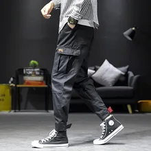 Мужские черные брюки для бега, лето, мужские брюки-карго с большими карманами, мужские весенние уличные комбинезоны, спортивные штаны