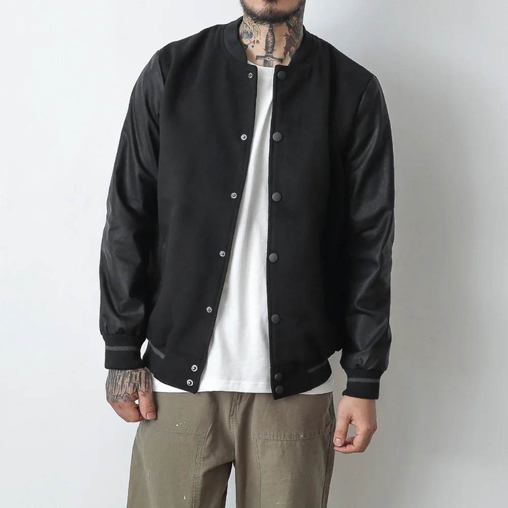 

Mens Bomber Jackets Pu Leather patchwork Autumn Casual Baseball Coats College Hip Hop Kanye West Man Outerwear Big Size M-5XL