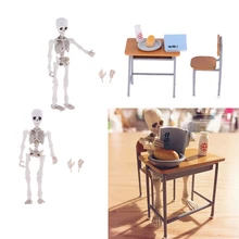 Casa de muñecas miniatura accesorio-2 piezas Vintage Mini esqueleto figuras muñeca modelo y 6 piezas silla escritorio escuela conjunto muebles