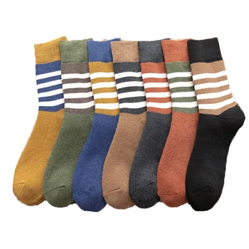 Calcetines de lana Harajuku para Hombre, calcetín informal a rayas, gruesos, de algodón, para invierno, 5 par/lote