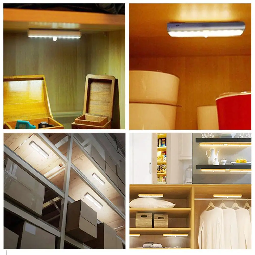 Night Lights 6/10LED PIR Motion Sensor Lamp Cupboard Wardrobe Bed Lamp Under Cabinet Night Light Smart Light Perception for Closet Stairs Led night lamp