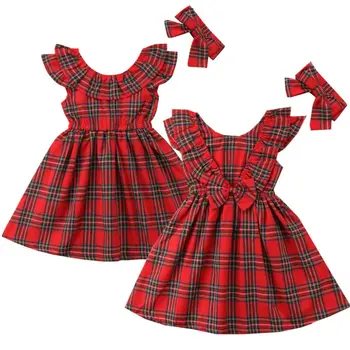 

Cotton Baby Girl Princess Sleeveless Plaid Dress Kid Bow Checked Tutu Party Wedding Dress Xmas Christmas Pageant Party