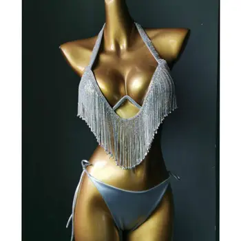 Glitter Halter-Padded Tassel Underwire Sexy Beach/Swimsuit 1