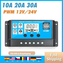 Solar Charge Controller 12V/24V 10/20/30A Auto PWM 5V Output Solar Panel Battery Controller Regulator With Dual USB LCD Display cm6024z 60a 12v 24v auto lcd display panel battery solar charge controller home system indoor use