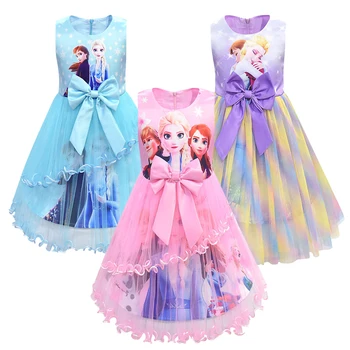 

2020 Elsa Anna ICE SNOW QUEEN 2 Dresses For Girls Birthday Gift Costume Party Princess Tutu Lace Girls Dress Children Clothing