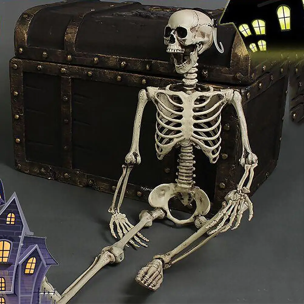 

90CM Halloween Haunted House Props Skeleton Dry Corps Model Ornaments Skeleton Child Secret Room Party Bar Bone Head Decoration