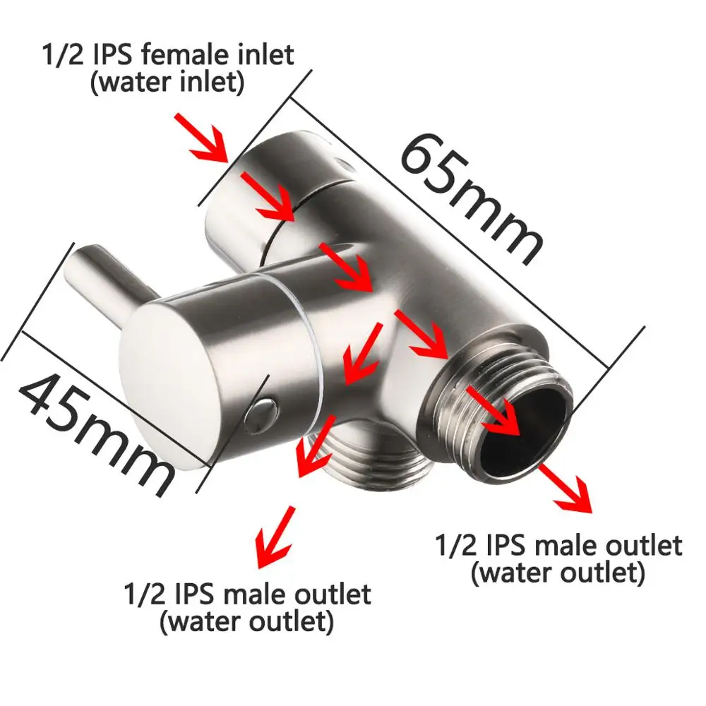 Shower Head Diverter Valve Diverter Valve Faucet Valve T Adapter Valve Shower Head Adapter Ciencia Brass G1/2&rsquo;&rsquo; For Handheld and Fixed Head