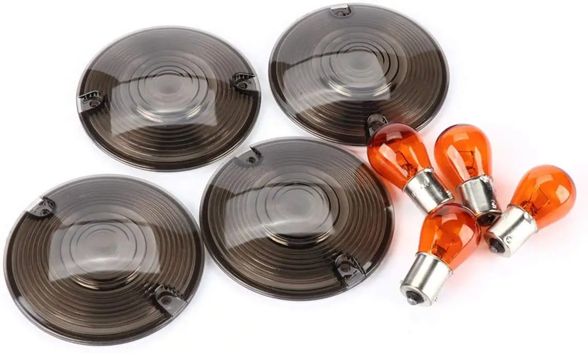 4pcs 3 1/4" Black Smoked Harley Turn Signal Lens Lenses Kit W/Amber Bulb For Harley Davidson