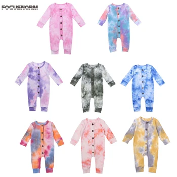 

FOCUSNORM 0-24M Autumn Boys Girls Tie-Dye Rompers 8 Colors Single Breasted Long Sleeve Printed Jumpsuits 5 Colors
