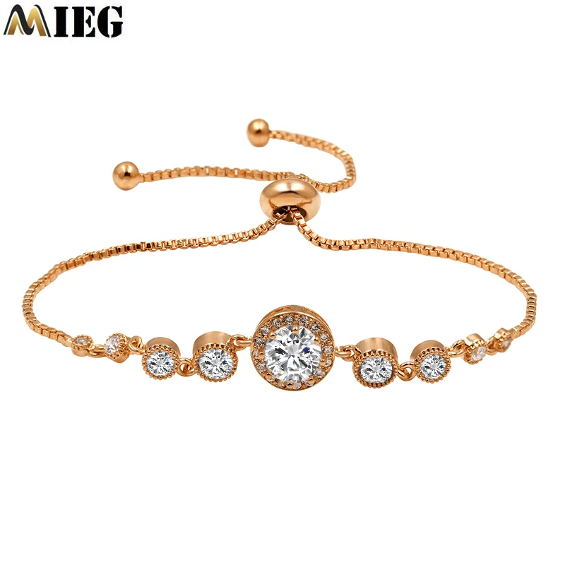 MIEG New 2020 Trendy Rose Gold Color Round CZ Cubic Zirconia Charm Bracelets Bangle For Women or Girl Jewelry Gift | Украшения и