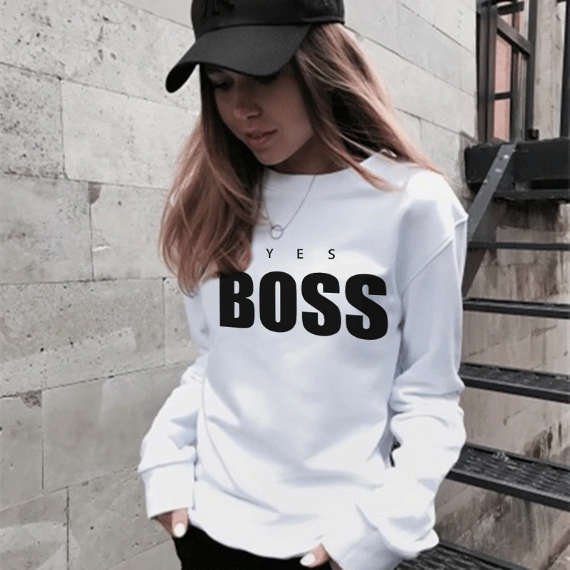 

Trendy Korean Street Clothing Boss Printing Sweatshirt Round Neck Comfortable Long-sleeved Pullover Regular Women's Sweatshirt
