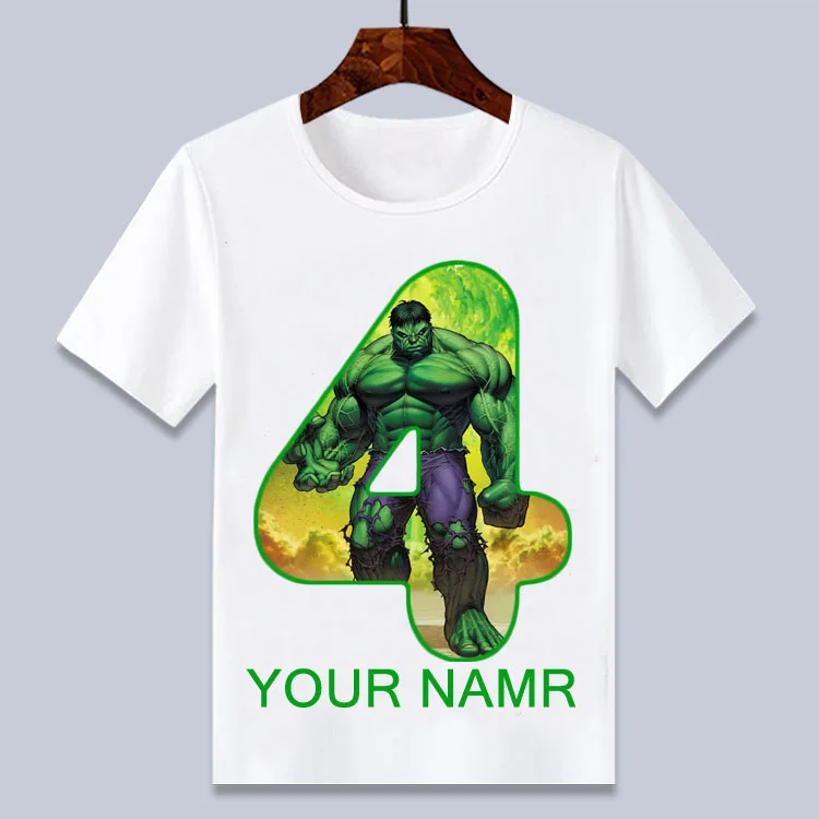 4-12T super hero Hulk Cartoon wihte happy birthday t shirt for boys and girls summer top birthday gift - Цвет: 1