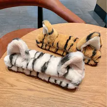 

Korean Cute Plush Cat Ears Hairband Soft Spa Headbands Elastic Tiger Ears Turban Non-slip Kitten Ears Headwrap for Washing Face
