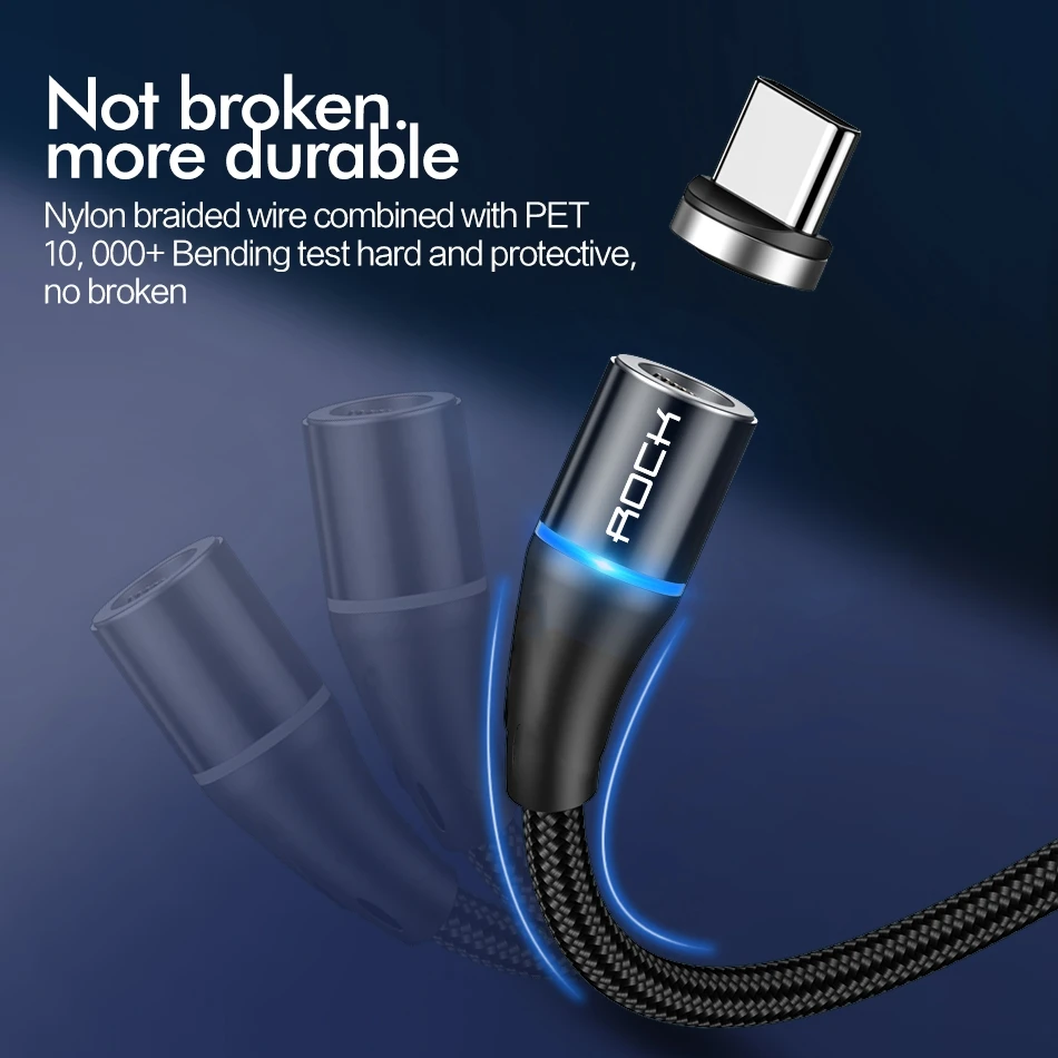 Фото Магнитный кабель ROCK 5A Micro Usb Type C супербыстрая Зарядка для телефона светодиодная Магнитный кабель ROCK 5A Micro Usb Type C супербыстрая Зарядка для телефона светодиодная