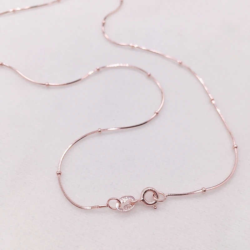 35-80cm Thin 925 Sterling Silver Rose Gold Color Snake Beads Chain Necklaces For Women Girls Kids Jewelry Kolye Collares Collier - Image 4