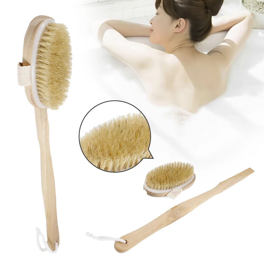 42x7 см отшелушивающая деревянная массаж тела душ щетка натуральная щетка для ванны из натуральной щетины SPA женщина мужчина уход за кожей тела массаж спины щетка