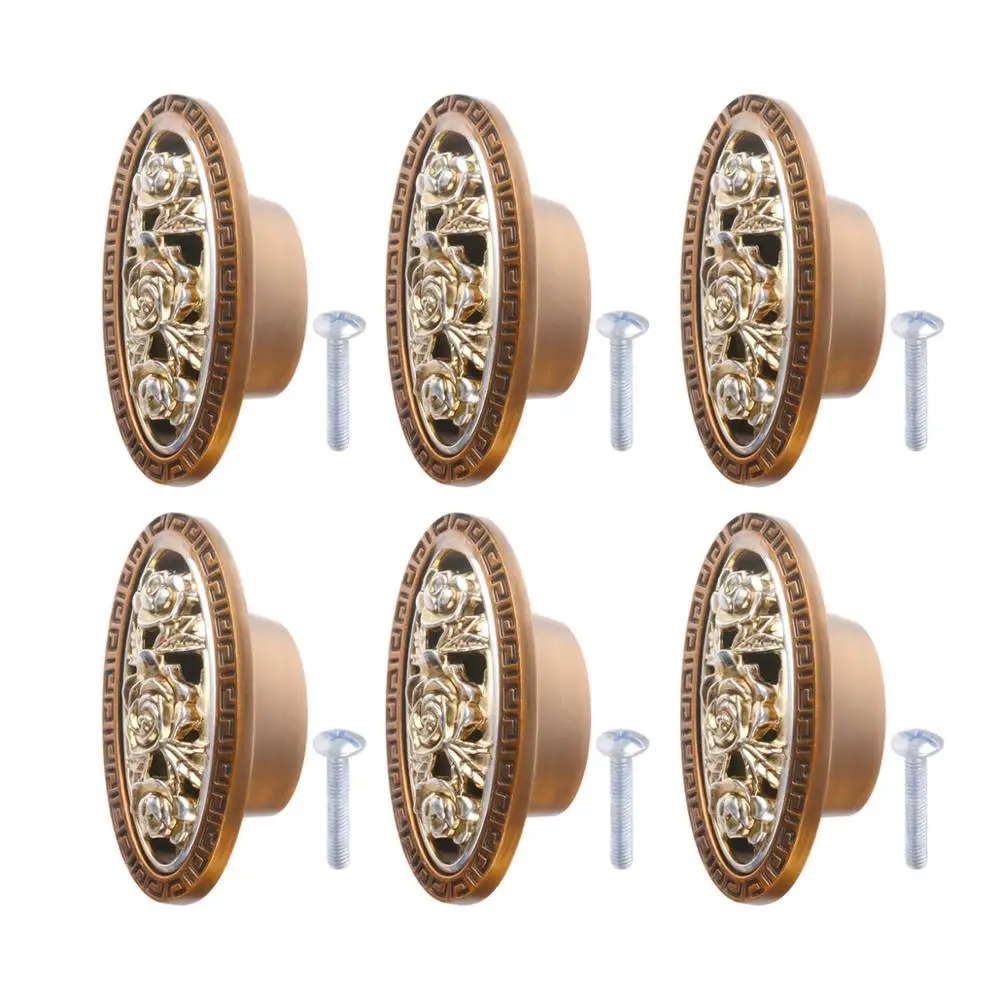 6pcs Saim ручка для шкафа с овальной резной полой ручкой для ящика шкафа 6 шт. 12 шт. металлическая ручка для шкафа с винтовой кнопкой для мебельной ручки - Цвет: 6pcs