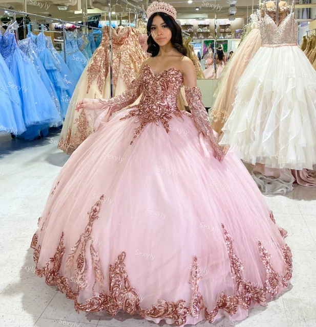 Princesa Lantejoulas Doce 16 Quinceanera Vestidos Dusty Rosa Vestido De  Baile Glitter Manga Longa Vestido De Baile 15 Vestidos De Aniversário  Formales - Vestidos De Festa De 15 Anos - AliExpress