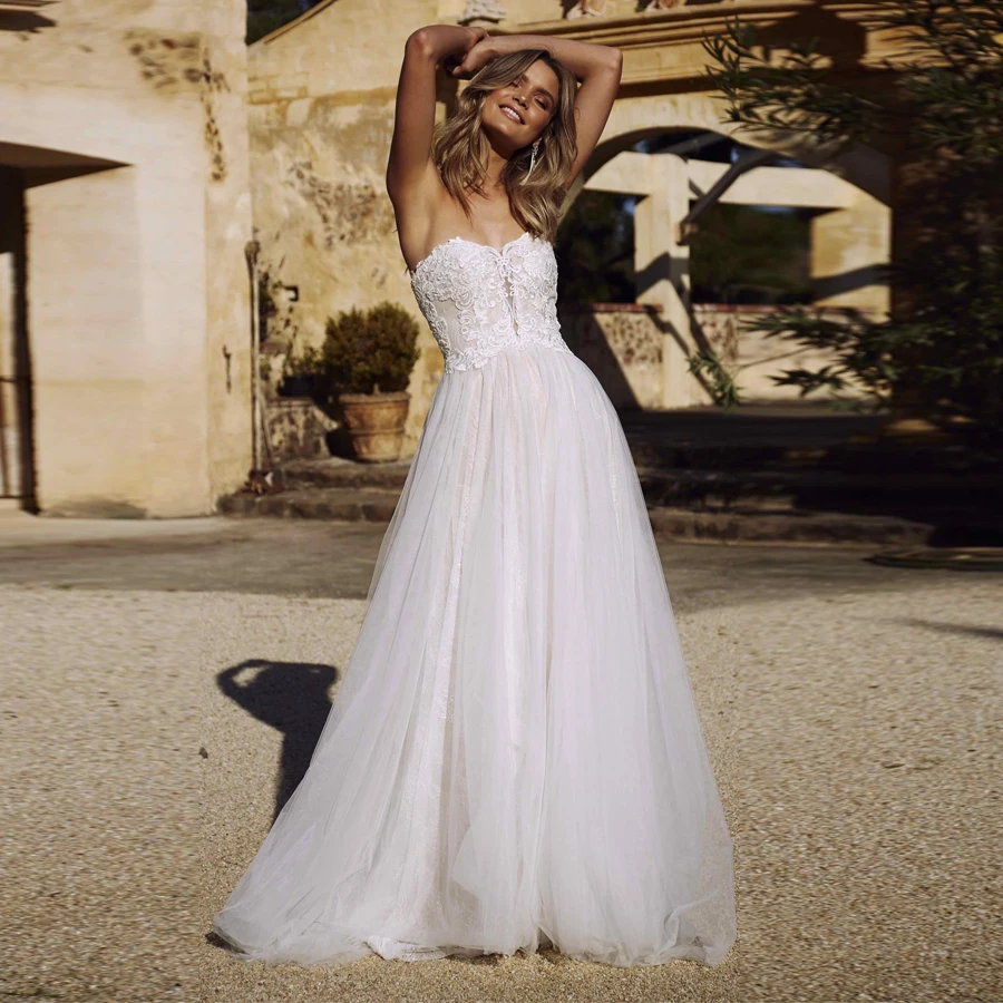 Сексуальное Милое ТРАПЕЦИЕВИДНОЕ свадебное платье Robe De Mariage Deatachable с открытыми плечами Кружевная аппликация богемный свадебное платье размера плюс