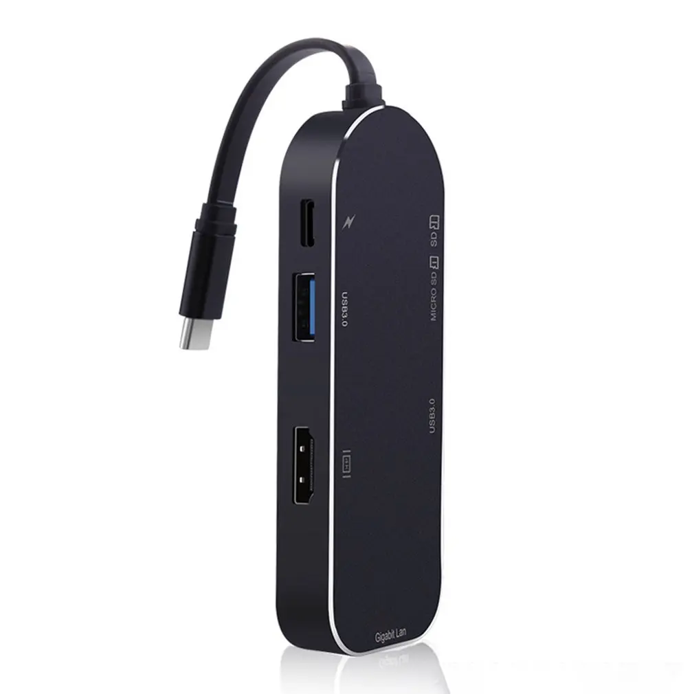 

YSTC0206 Type-c to HDMI 4K+RJ45 Gigabit LAN +3.0HUB+ Secure Digital/T-Flash Card Reader+ Charging Hub 7 Port
