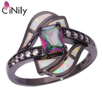 

CiNily Created White Fire Opal Mytic Cubic Zirconia Black Gold Color Wholesale for Women Jewelry Ring Size 6/7/8/9 OJ8460