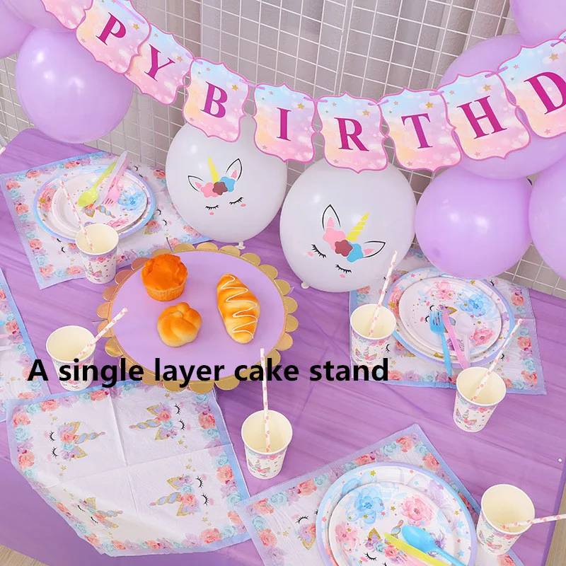 A single cake stand Фэнтези Фиолетовый единорог вечерние столовые приборы скатерть тарелка фиолетовый день рождения бумажный стаканчик бумажная салфетка детская Праздничная посуда - Цвет: A single cake stand