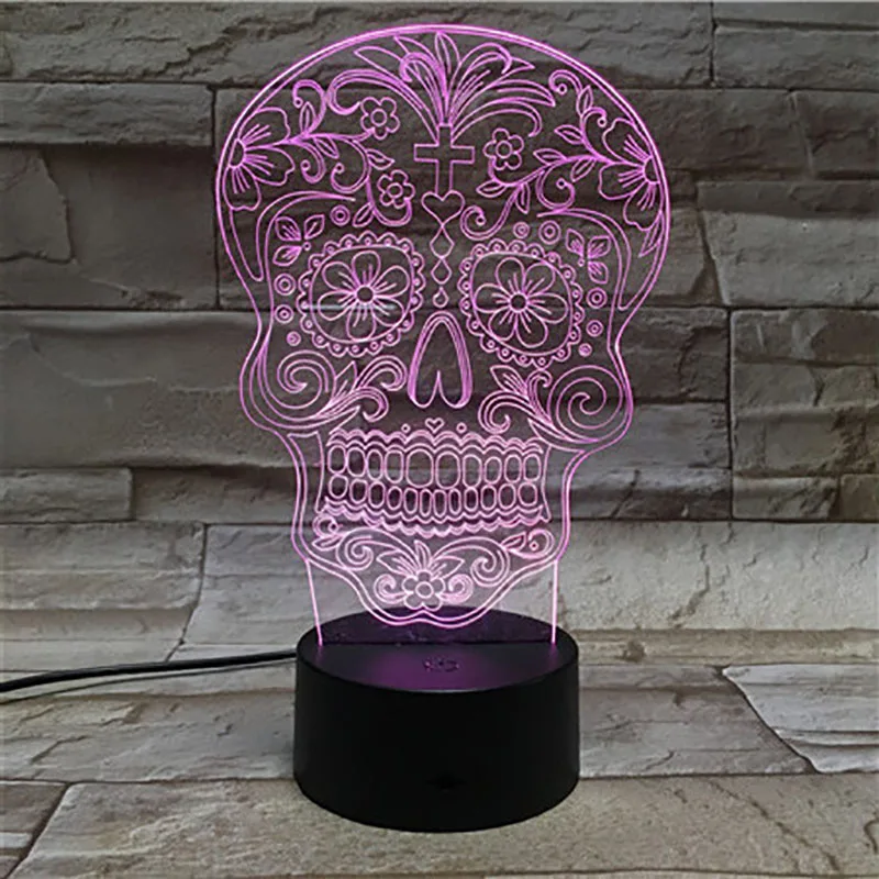 3D лампа черепа сенсорный Сенсор визуальный светильник эффект 3D оптический атмосфера подарок для детей светодиодный Ночной светильник Lampara