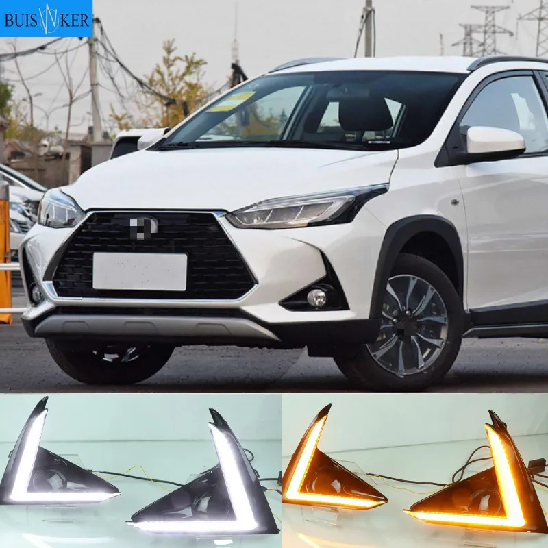 

1 Pair For Toyota Yaris 2020 DLR LED Car Daytime Running Light Daylight driving yellow turn Fog lamp