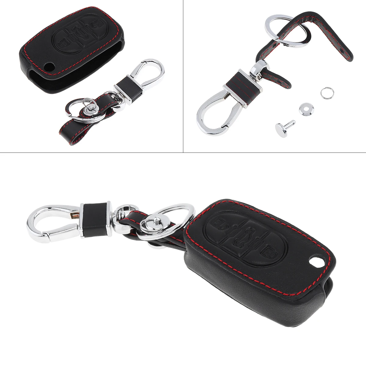 

3 Button 3D Leather Car Key Cover Protector Holder with Hanging Buckle Key Case for Audi A3 A4 A6 A8 A8 Quattro TT RS4 1997-2005