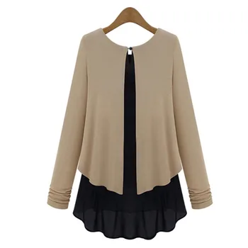 

Two Piece Fake Chiffon Stitching Blouses Shirts Bottoming Long sleeved Women's Clothing