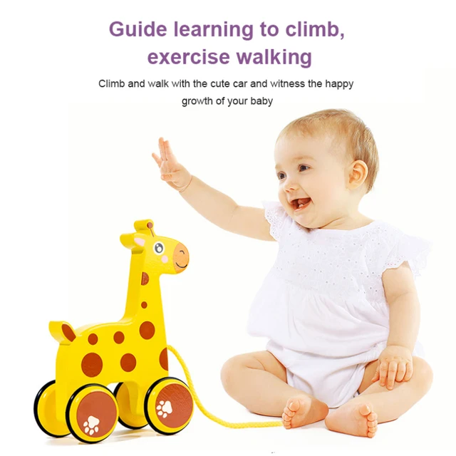 8 Colors Children's Wooden Cartoon Animal Trailer Early Education Puzzle Hand Pull Rope Push Walker Building Blocks Kids Toy Car 3