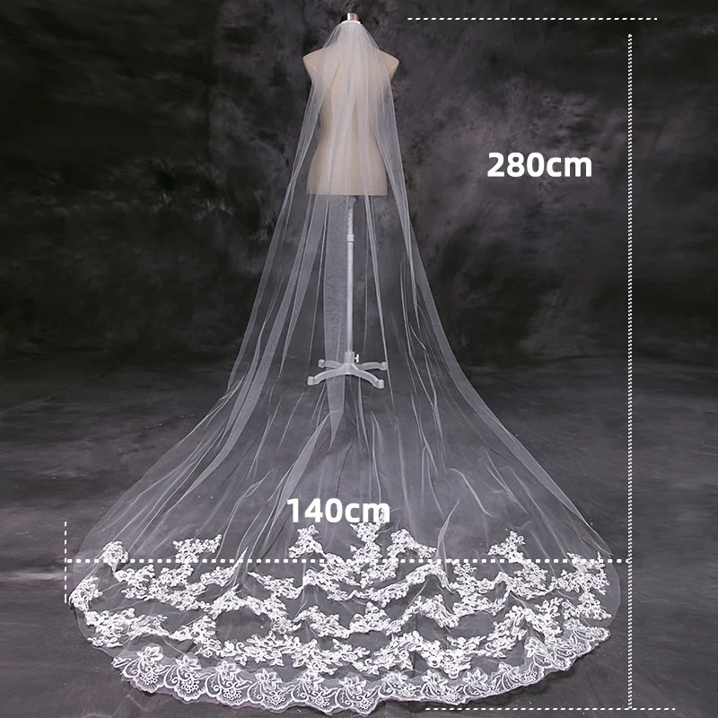 SERMENT Mermaid Wedding One-Layer Veil Embroidered Applique Bride Veil 300cm Cathedral Trailing Lace Veil Wedding Accessories SERMENT Mermaid Wedding One-Layer Veil Embroidered Applique Bride Veil 300cm Cathedral Trailing Lace Veil Wedding Accessories