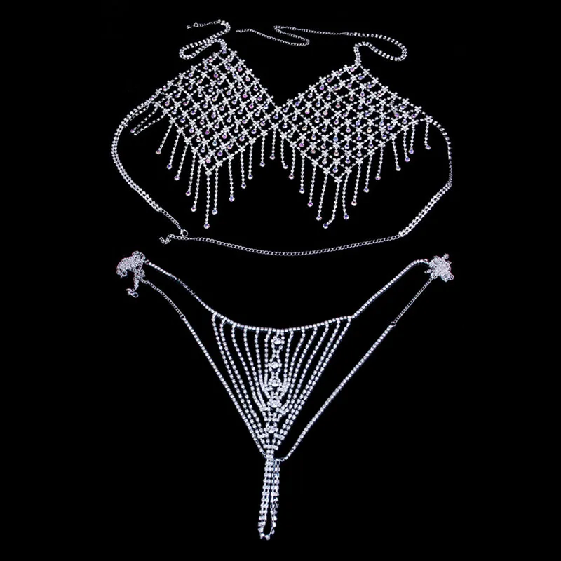 Stonefans Красочный Кристалл Bralette нижнее белье цепь тела Набор для женщин сексуальный шикарный горный хрусталь бюстгальтер и стринги ювелирные изделия вечерние подарок