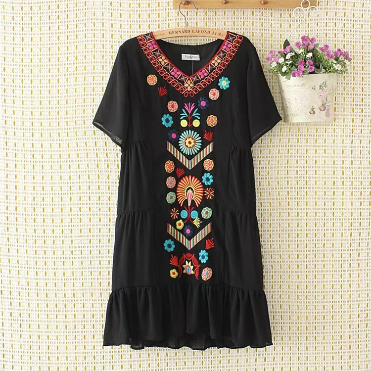 

4XL Plus size summer women casual Bohemian style Born V -neck Short Mouwen dress New Plot Chiffon elegant dress