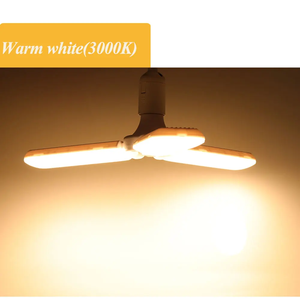 E27 LED Bulb Fan Blade Lamp Foldable 45W Angle Adjustable Chandelier Super Bright Indoor Ceiling Light  for Home Garage Lighting