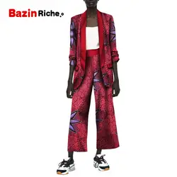 Африканский топ и брюки наборы для женщин 2 шт наборы Базен Riche Дашики африканская одежда для женщин принт длинное пальто и брюки WY6014