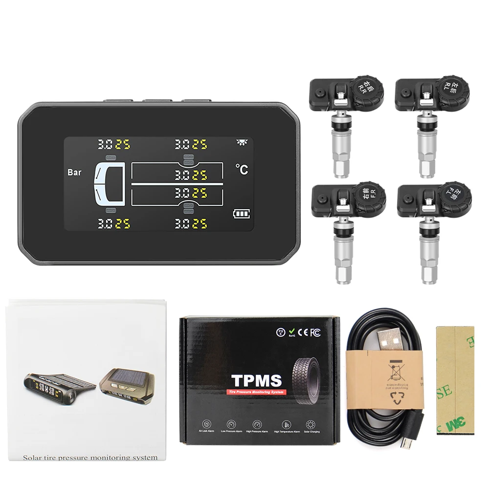 Parking Sensor Kit Universal Truck TPMS With 4 External Sensors Tire Pressure Monitor Solar Charging Monitor TMPS Tyre Pressure Sensor garage parking sensor Alarm Systems & Security