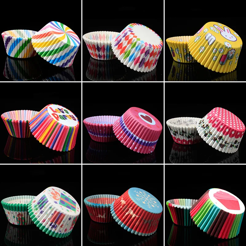 

100pcs/box Colorful Printing Cupcake Paper Cup Cake Forms Mold Cupcake Decorations Baking Tools Cake Cup Case Tray Oil Proof