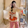 Pajam Cartoon Mickey Minnie Duck Tigger Pajamas Women Spring Autumn Long Sleeve Student Cute Loose Pajamas 2pcs Suit 4