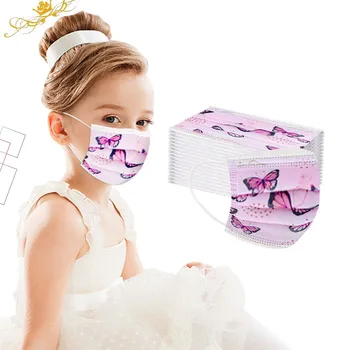 

30/40/50/100pcs Lovely Children's Butterfly Printed Disposable Outdoor 3ply Ear Loop One Time Large Stock And Send Fast