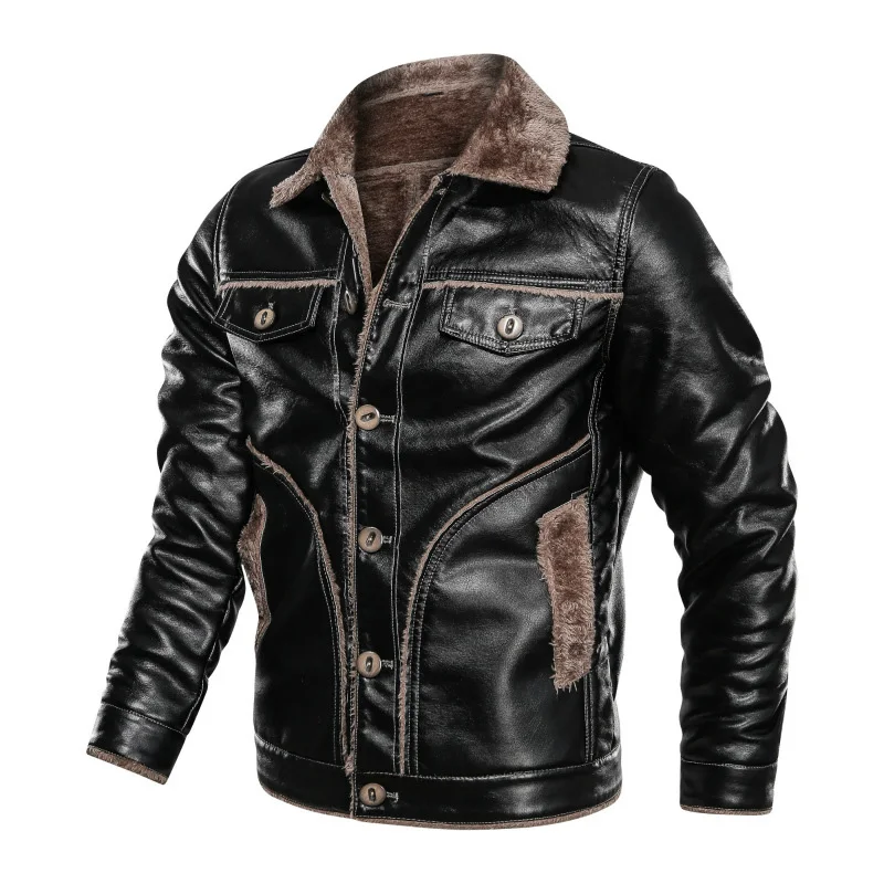 MANTLCONX, зимние мужские кожаные куртки 7XL 8XL, модные кожаные пальто, мужские ветровки из искусственной кожи, брендовая мужская куртка - Цвет: Black