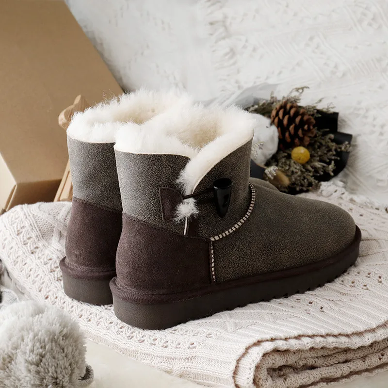 

Australia nature wool women classic snow boos 100% genuiner leather ankle sheepskin winter button waterproof shoes high quality