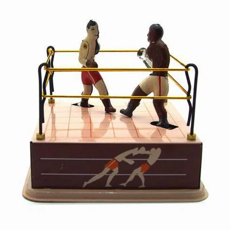 Vintage Style Tin Toy Boxing Ring Wrestling Boxers with Wind Up Key Retro Gift 3