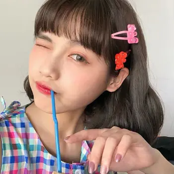 

2020 New 50Pcs Mixed Macarons Gummy Bear Bobby Pin Kids Cartoon Bear Soft Sweet Hairpins